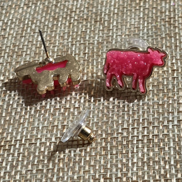 Pink Druzy Cow Earrings 🐄 - Picture 3 of 6